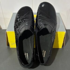 Clarks Glossy Black Croc-Embossed Loafers
